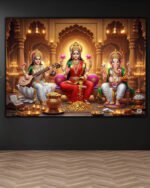 Divine Saraswoti Laxmi Ganesh Trio Wall Art ( 18x24 " )