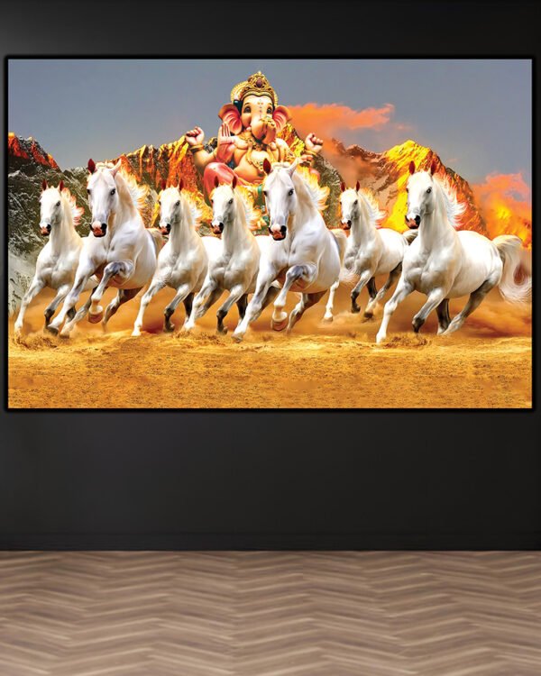 Ganesh with Seven White Horses Wall Art (16x24")