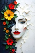 Floral Contrast Lady Wall Art (2x3 Fit) - Image 2