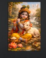Krishna with Calf Canvas Art ( 16x24")