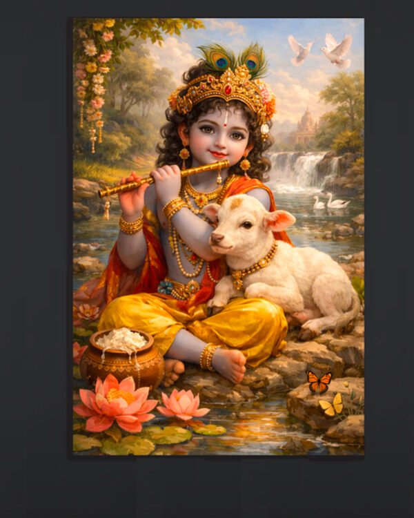 Krishna with Calf Canvas Art ( 16x24")