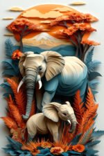 Elephant Safari 3D Art Print (16x24") - Image 2