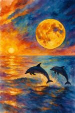 Dolphin Moonlight Canvas (16x24") - Image 2