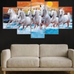 Five Panel Galloping White Horses Canvas Art (2x3 Fit)