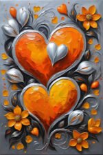 Orange Heart Floral Wall Art (2x3 Fit) - Image 2