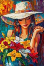 Lady in Hat with Flowers Art Print (2x3 Fit) - Image 2