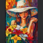 Lady in Hat with Flowers Art Print (2x3 Fit)