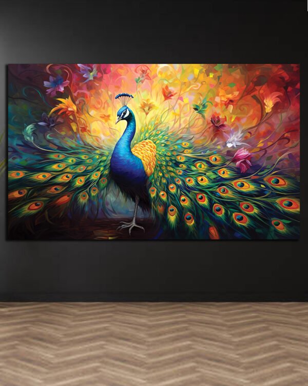 Vibrant Peacock Wall Art (16x24")